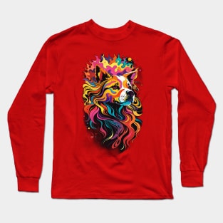 Beautiful Dog Head With Vivid Colourful Hair Long Sleeve T-Shirt